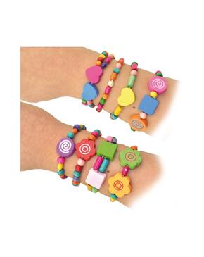 Pulseiras de contas de madeira coloridas