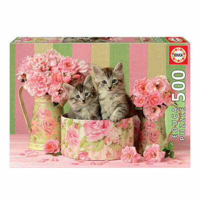 Quebra-cabeça Gatinhos com Rosas – 500 peças