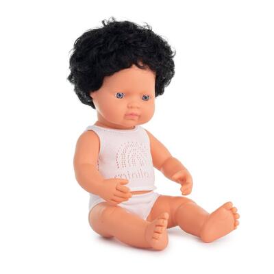 Bebé cabelo preto encaracolado caucasiano com roupa interior - 38cm