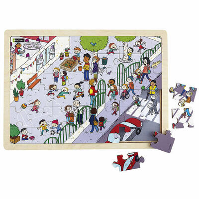 Quebra-cabeças de madeira justapostos – O pátio da escola