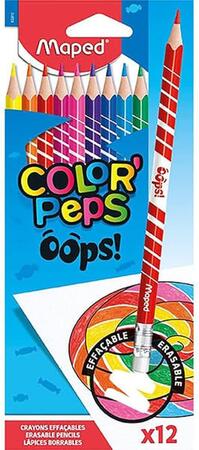 Lápis de Cor Triangular Apagável, Colour'Peps OOPS- 12 x Canetas