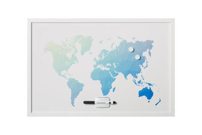 Quadro branco magnético do mapa mundial polígono