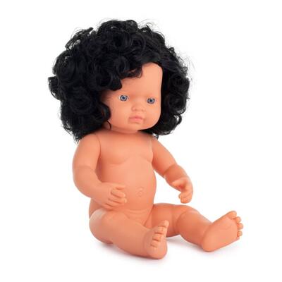 Bebé cabelo preto encaracolado caucasiana 38cm