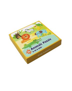 Puzzle de animais da selva 6 numa caixa
