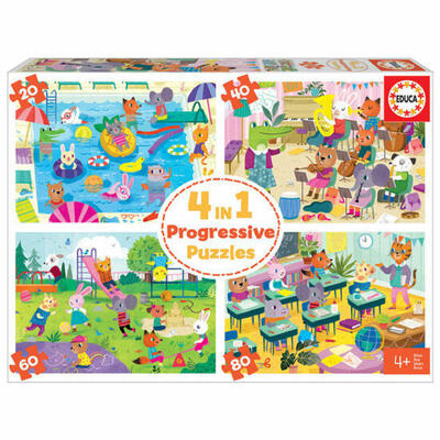 Um dia na escola 20-40-60-80 “Quebra-cabeças 4 em 1”